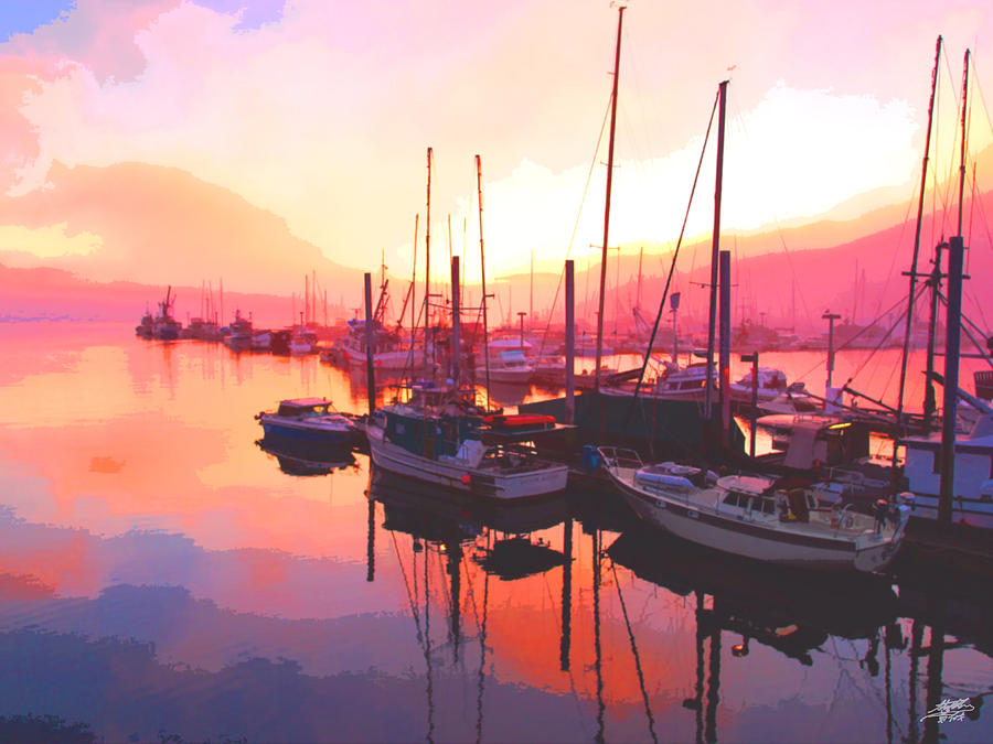 Sunset Digital Art - Sunset Over Harbor by Steve Huang