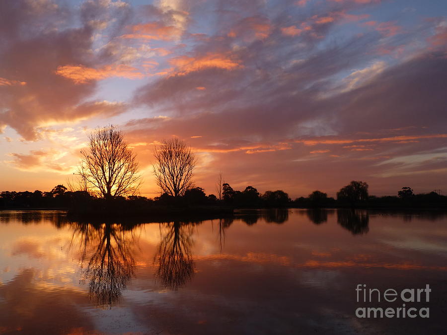 Colourful Sky Photograph - Sunset over lake at Finley by Nadine Kelly