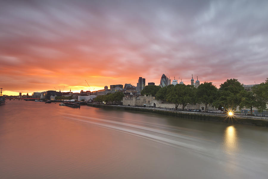 Sunset Over London Skyline And River Thames From Tower Bridge, London ...