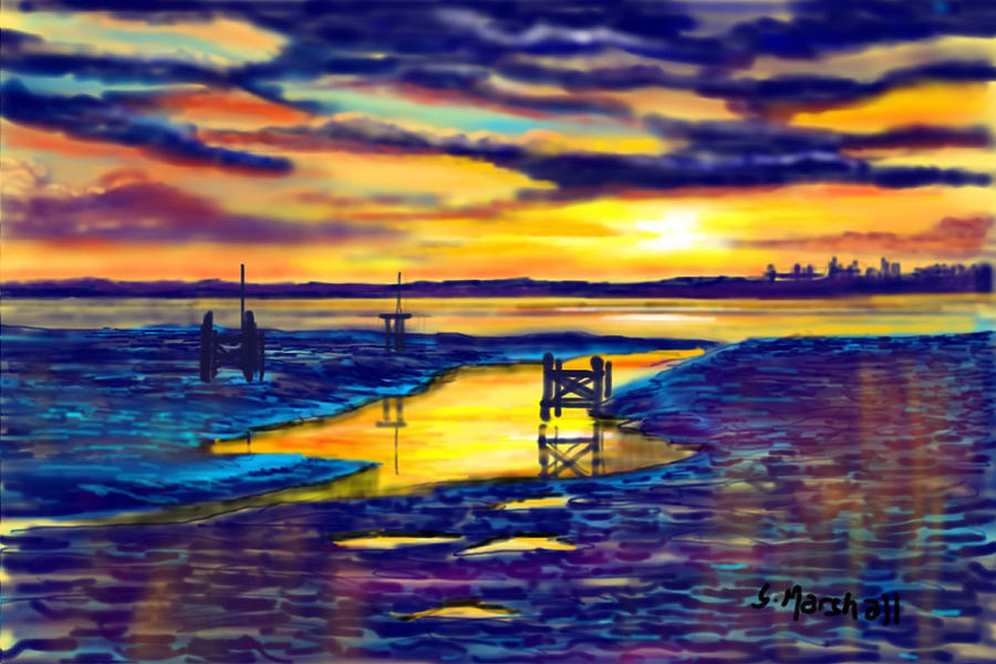 Sunset over the Humber Estuary Painting by Glenn Marshall