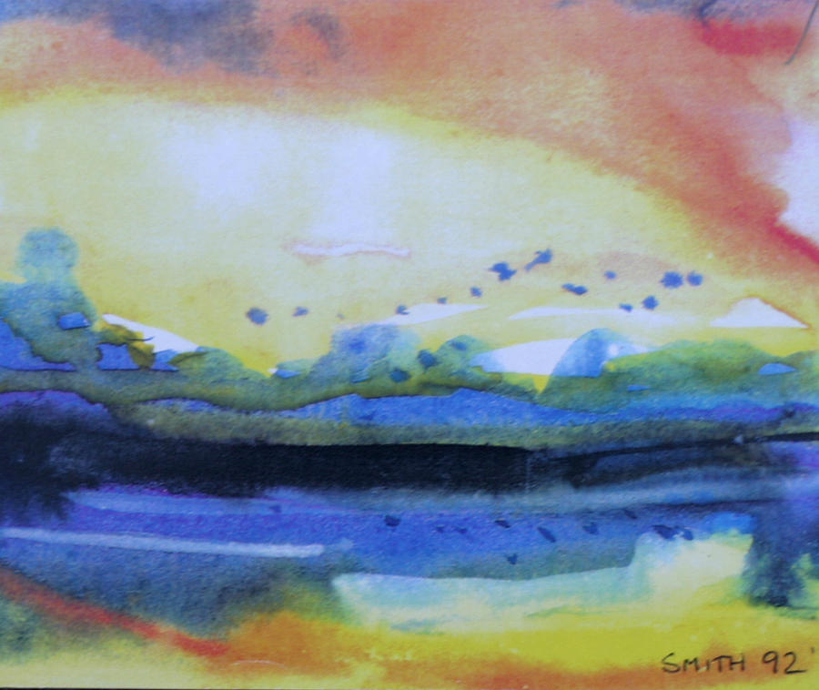 Sunset over water Painting by Tom Smith