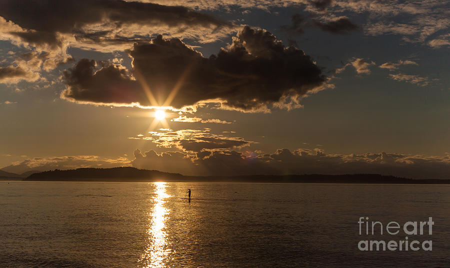 Seattle Photograph - Sunset Paddleboarder by Mike Reid