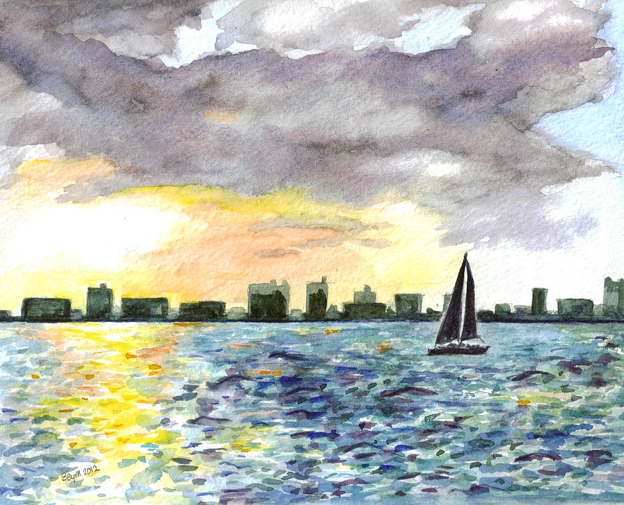 Sunset sail Painting by Clara Sue Beym