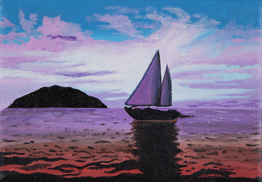 Sunset Painting - Sunset Sailboat by Sandra Azancot