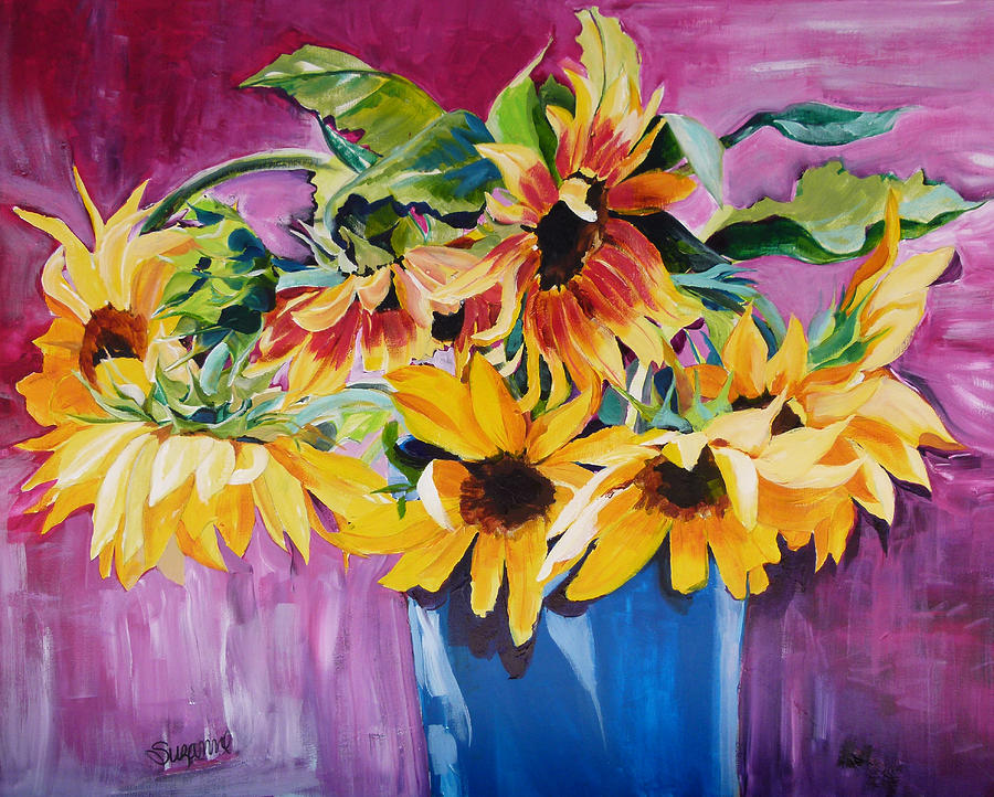 Sunset Painting - Sunset Sunflowers by Suzanne Willis