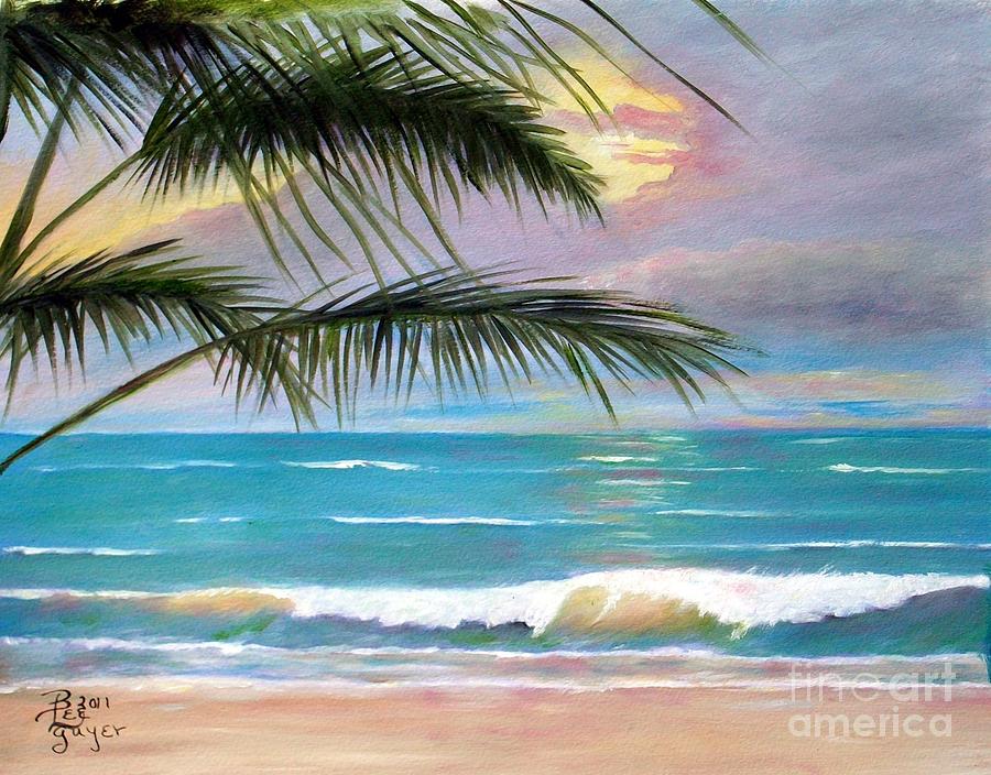 Sunset Through Palm on Beach Painting by Betty Lee Guyer - Fine Art America