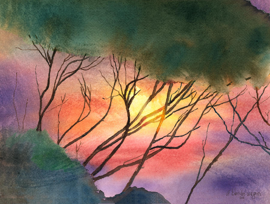 Sunset Through The Trees Painting by Arline Wagner