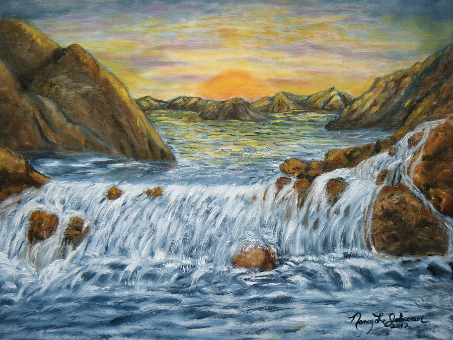 Custom Pink Sunset Waterfall Landscape Oil Painting on 18x24 Canvas – Paint  With Josh