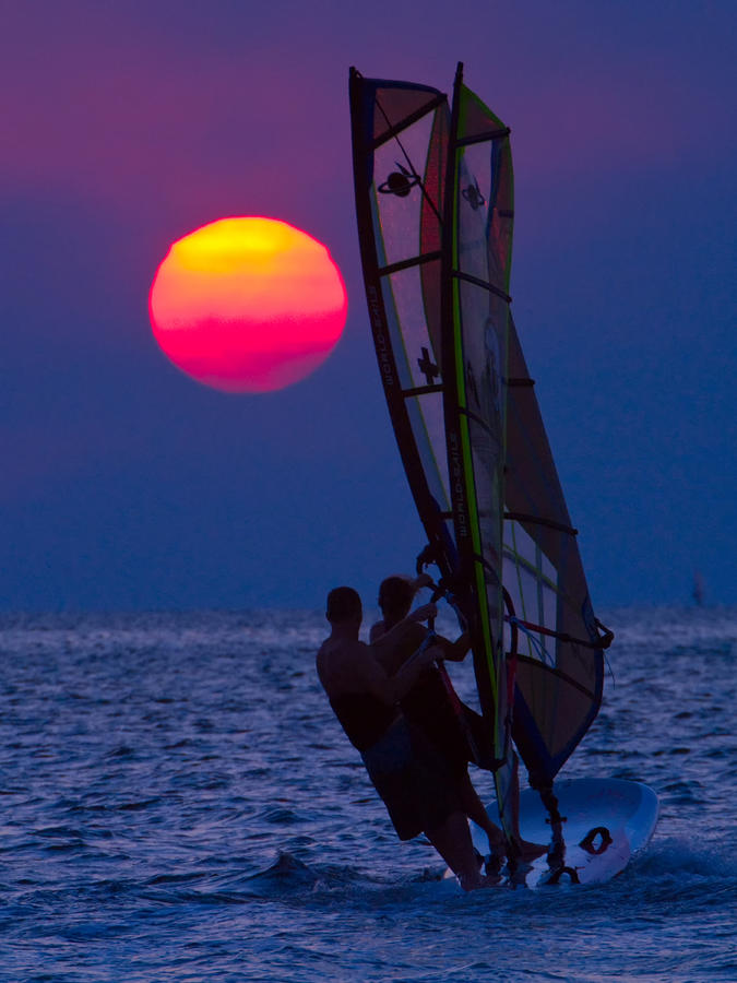 Sunset Photograph - Sunset Windsurf by Wade Aiken