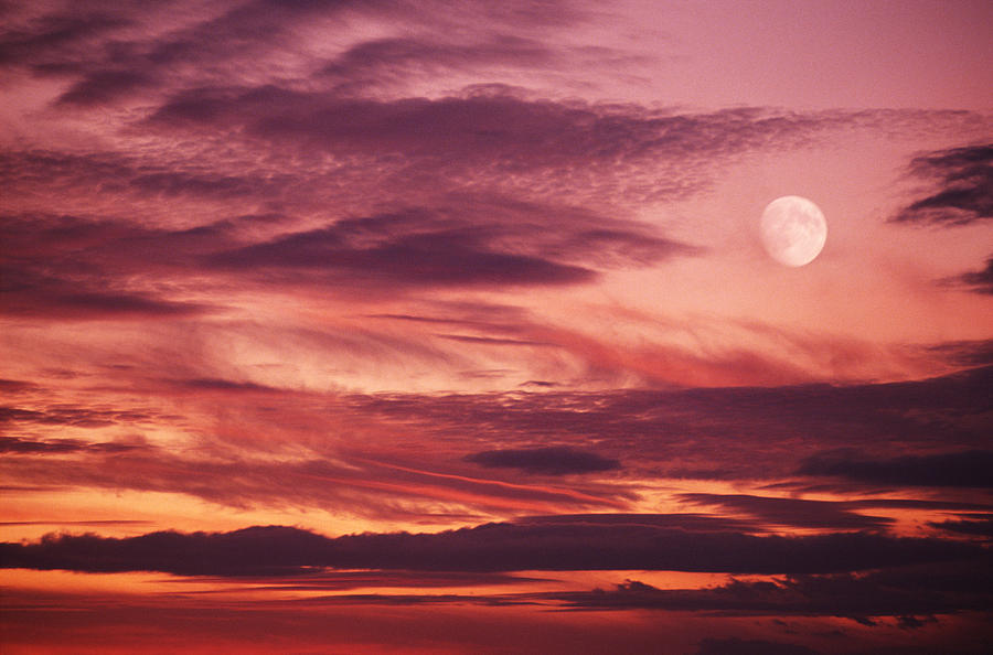 Sunset With Moon Photograph By Anthony Ise