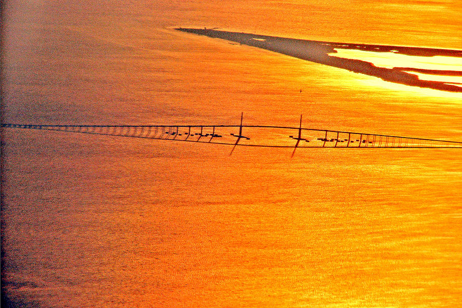 Sunshine Skyway at Sunset Photograph by T Guy Spencer