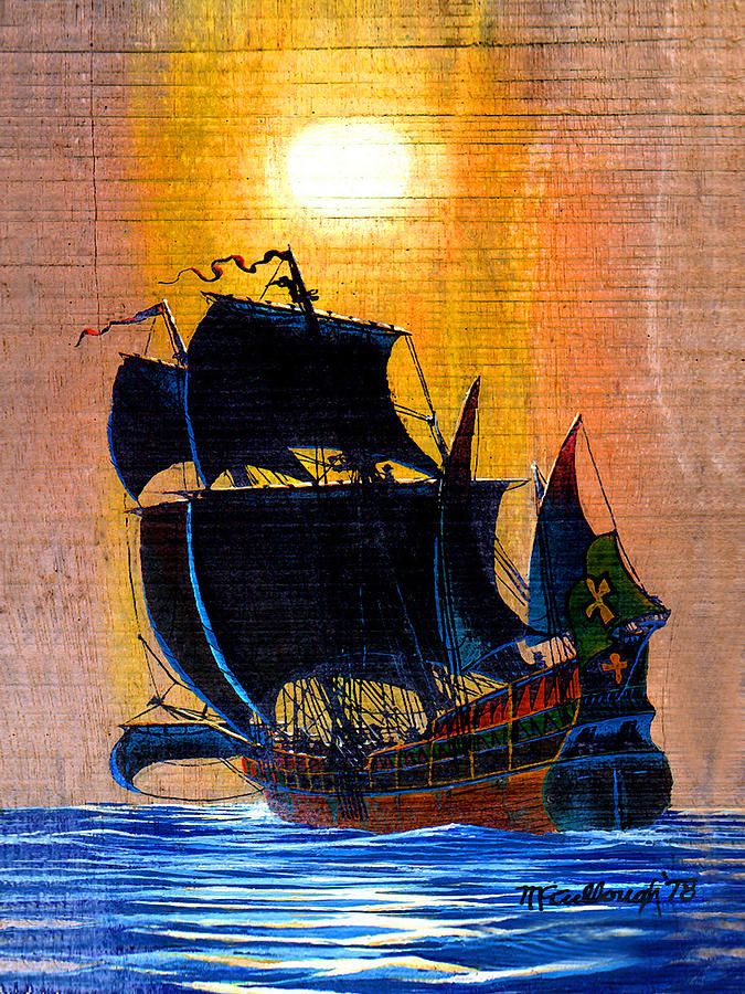 Sunship Galleon on Wood Painting by Duane McCullough