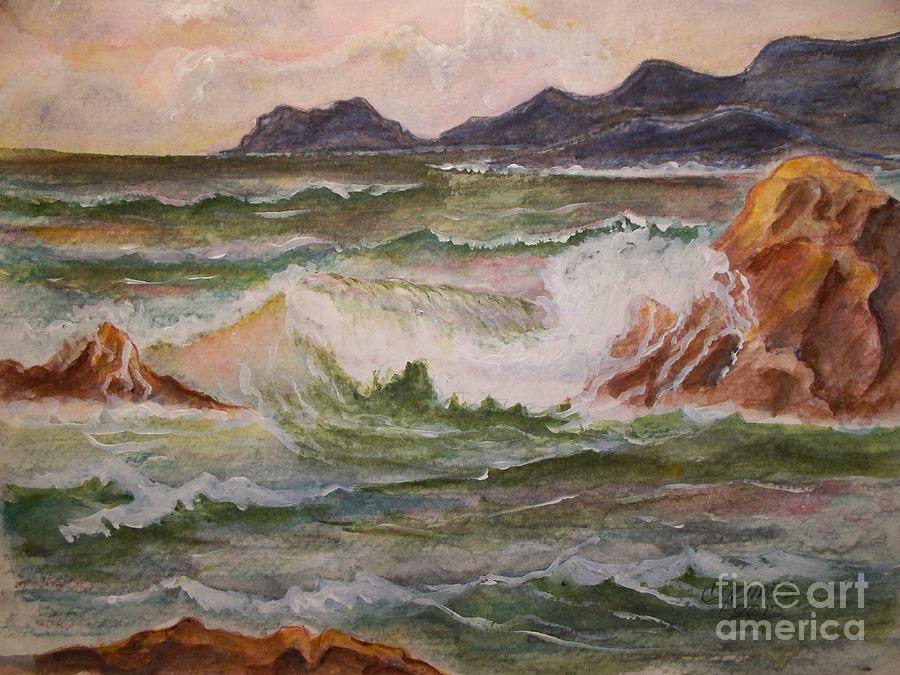 Sunset Painting - Surf and Rocks by Carol Grimes
