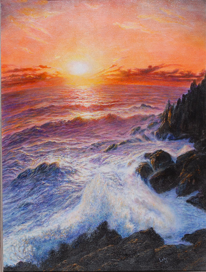 Surf At Sunset Painting by Ann Sylvia Lehn