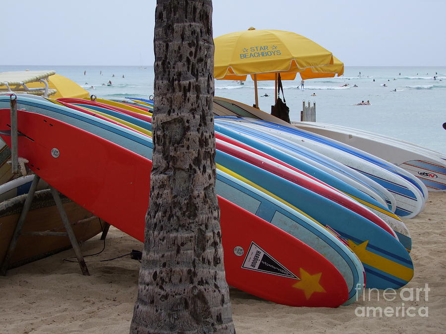 Surfboards on Waikiki Beach Photograph by Mary Deal