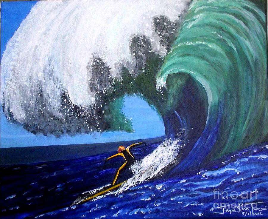 Surfer at Mavericks 2 Painting by Jayne Kerr 