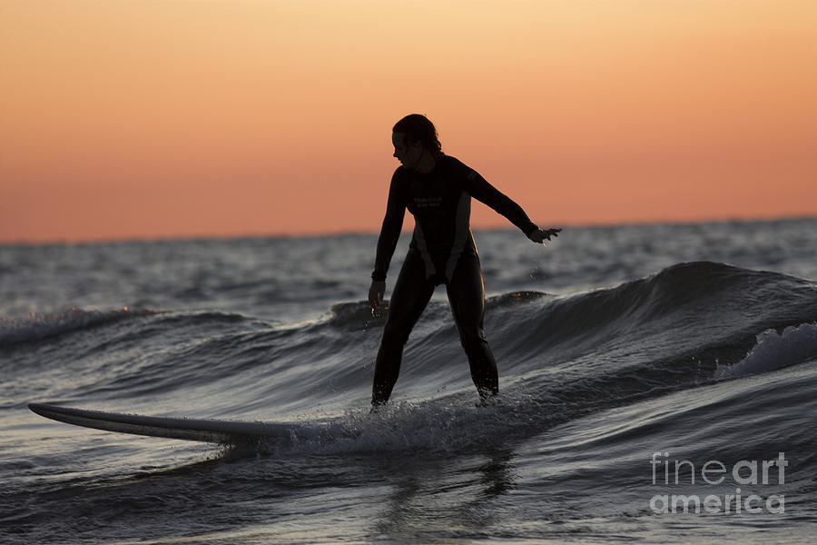 Surfer Girl Riding Wave On Lake Michigan Photograph By Christopher Purcell