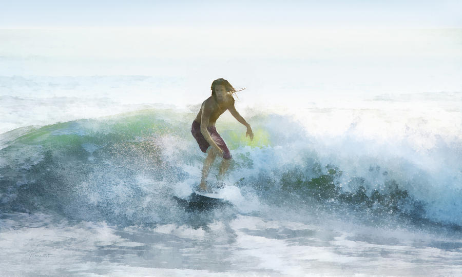 Surfer on a Morning Wave Digital Art by Frances Miller