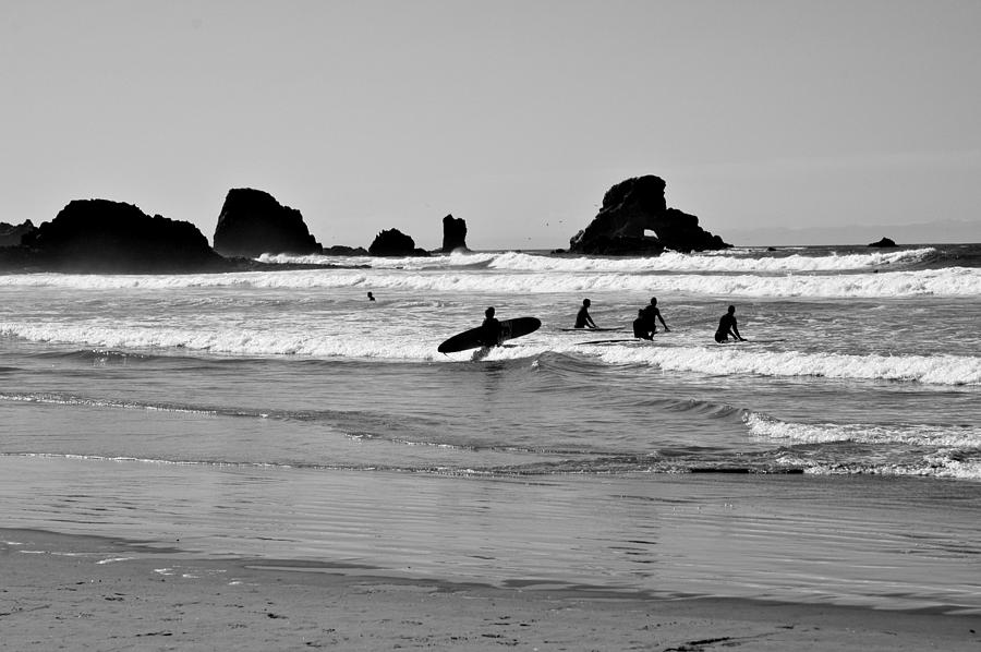 Black And White Photograph - Surfing at Haystack Beach by Laurianna Murray