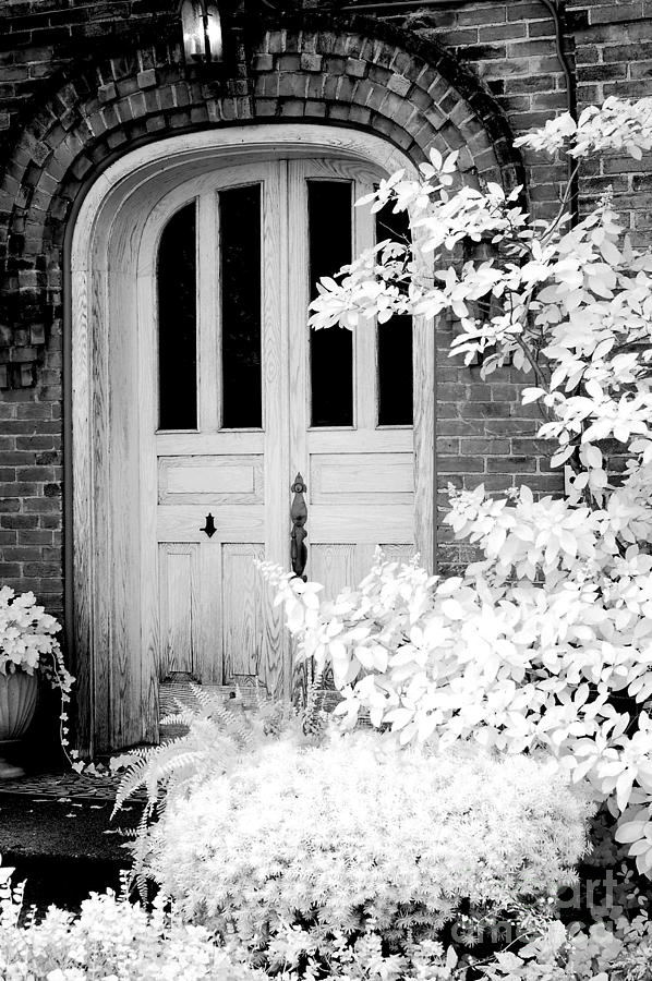 White Door Photograph - Surreal Black White Infrared Spooky Haunting Door by Kathy Fornal