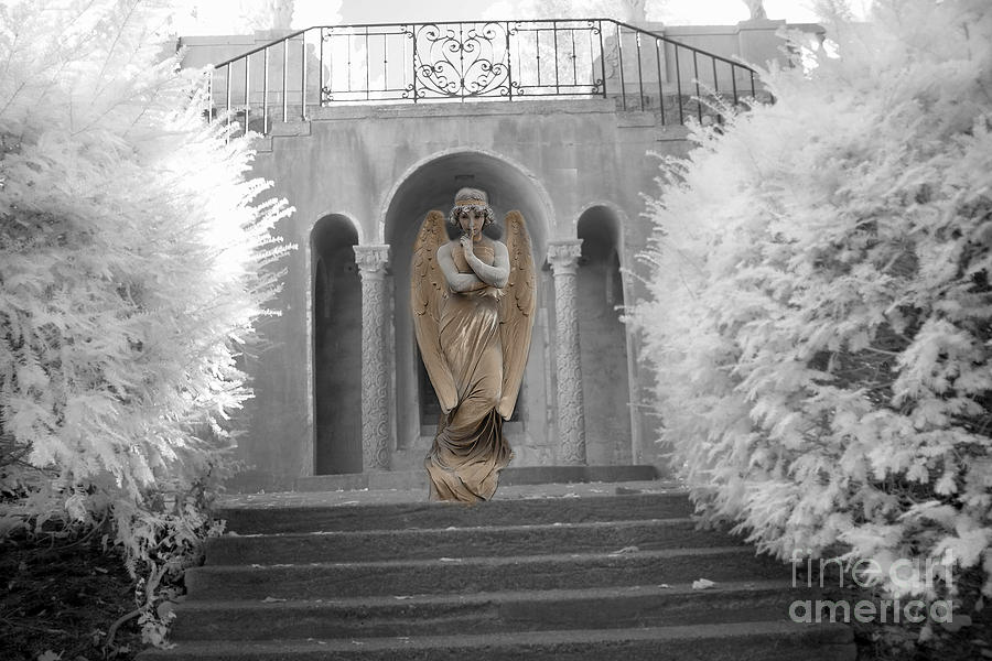 Nature Landscapes Photograph - Surreal Ethereal Angel Standing On Steps - Surreal Infrared Angel Art by Kathy Fornal