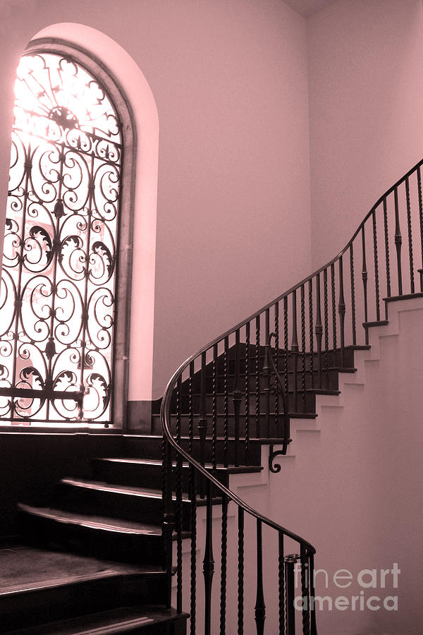 Surreal Pink and Black Stairs - Architectural Staircase Window and Stairs Photograph by Kathy Fornal