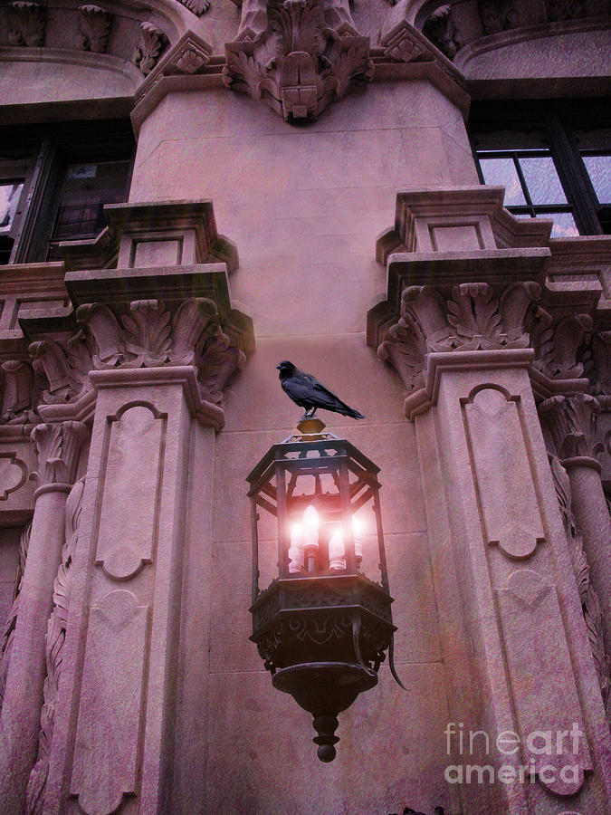 Surreal Raven Gothic Lantern On Building Photograph by Kathy Fornal