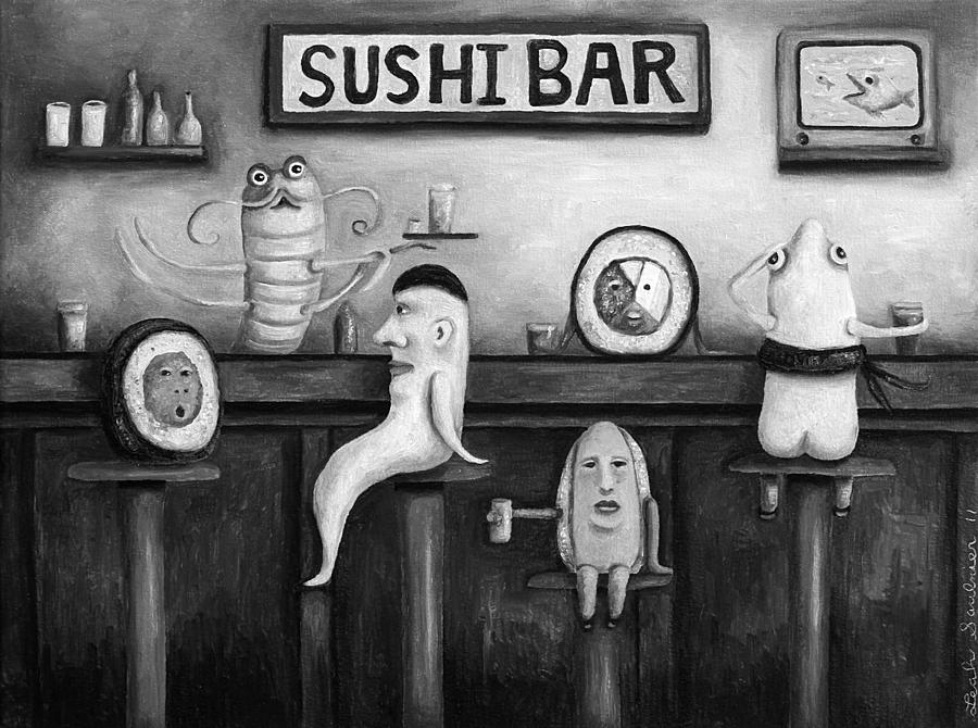 Fish Painting - Sushi Bar BW Version by Leah Saulnier The Painting Maniac