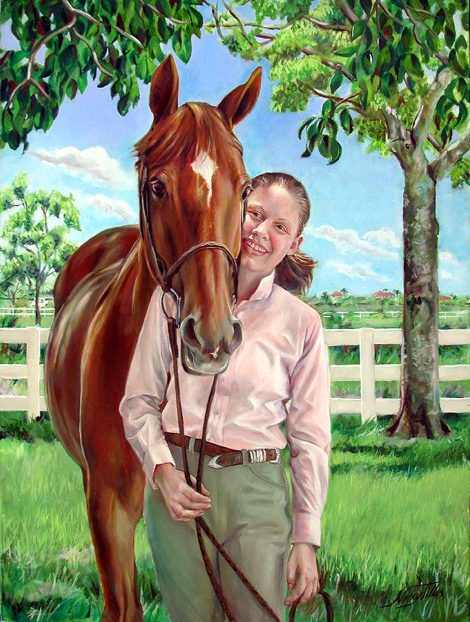 Suzanne with her Horse Painting by Nancy Tilles