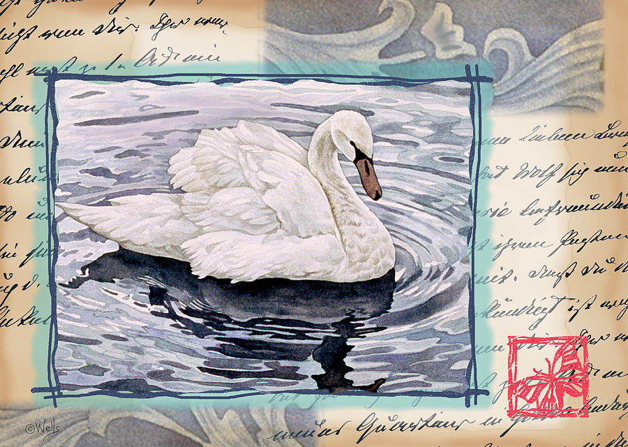 Swan Calligraphy Collage Mixed Media by Linda Wells - Fine Art America