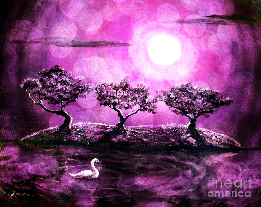 Swan in a Magical Lake Digital Art by Laura Iverson