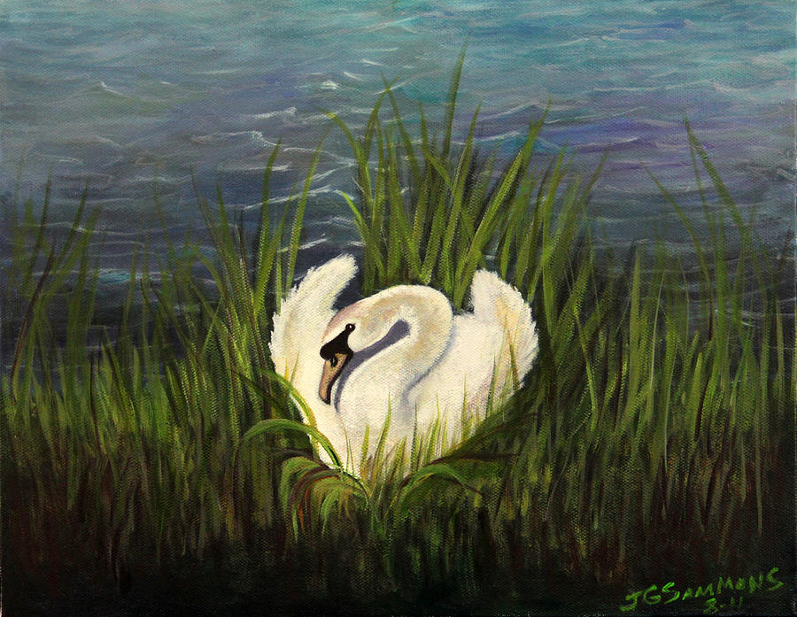 Swan Nesting Painting by Janet Greer Sammons