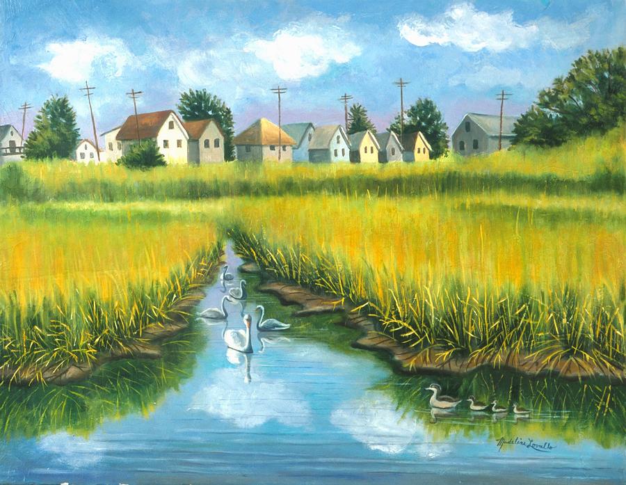 Swans  And Ducks In Hamilton Beach Painting by Madeline  Lovallo