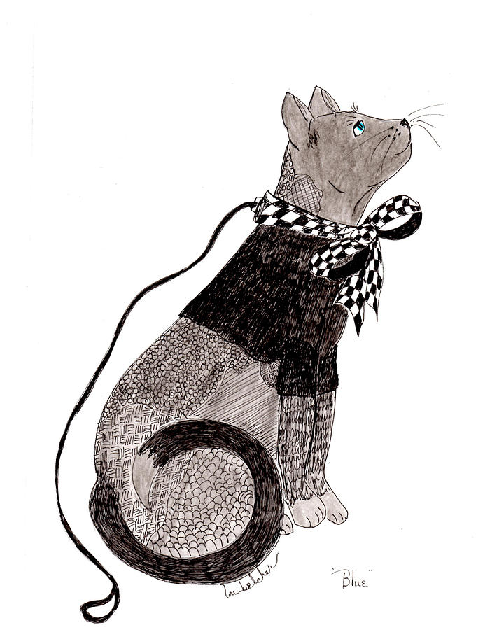 Sweater Cat Named Blue Drawing by Lou Belcher