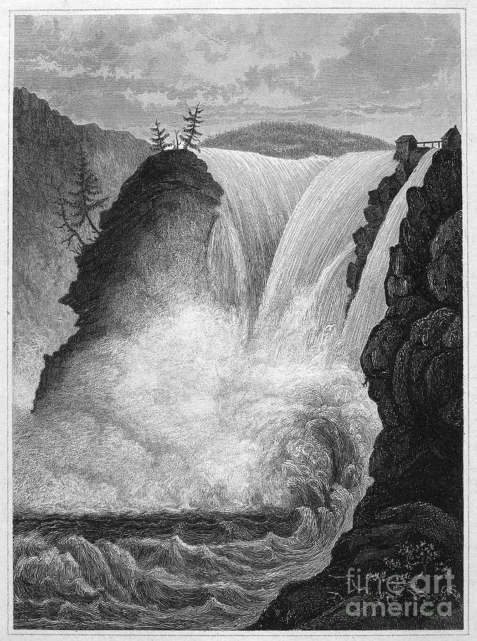 The Toppo Waterfall at the Gota Canal Drawing by Granger