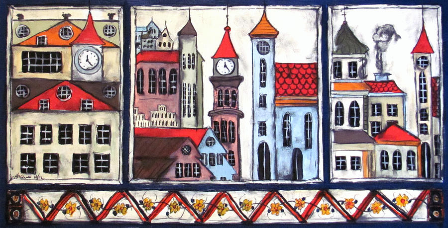 Swedish Folk Art Buildings Painting by Karl Haglund