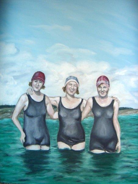 Swim Girls Painting by Ida Eriksen