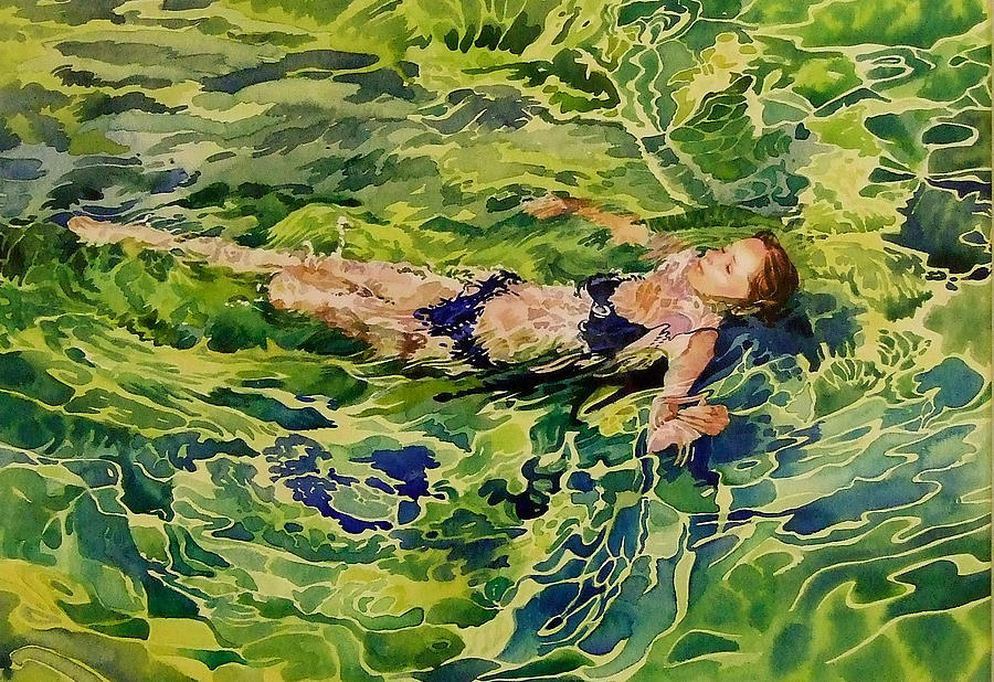 Summer Painting - Swimer In Croatian Sea by Gilly Marklew