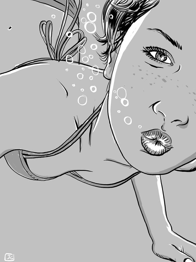 Underwater Drawing - Swimming Girl by Giuseppe Cristiano