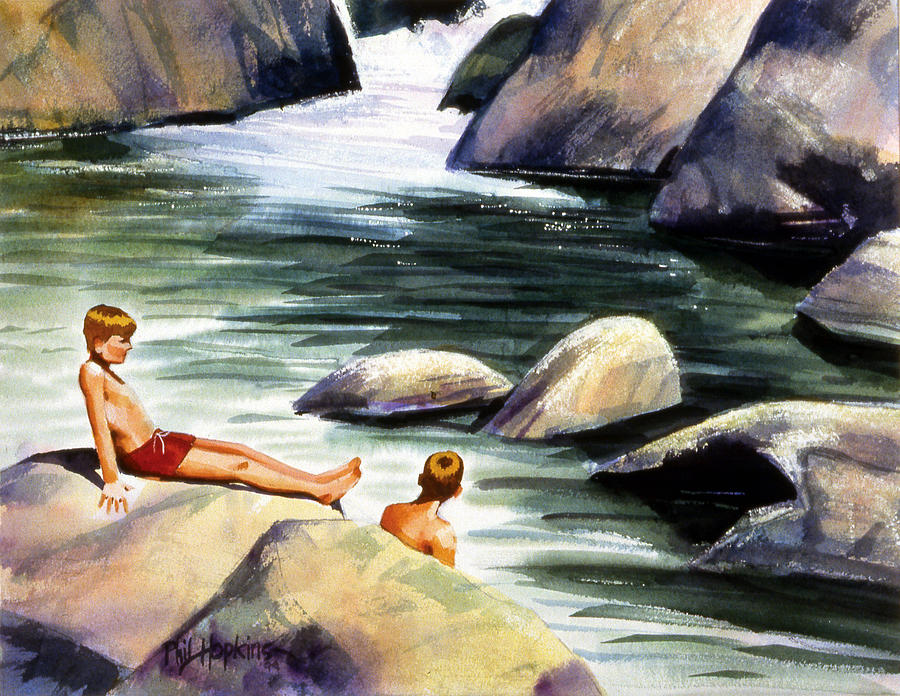 Boys Painting - Swimming Hole by Phil Hopkins