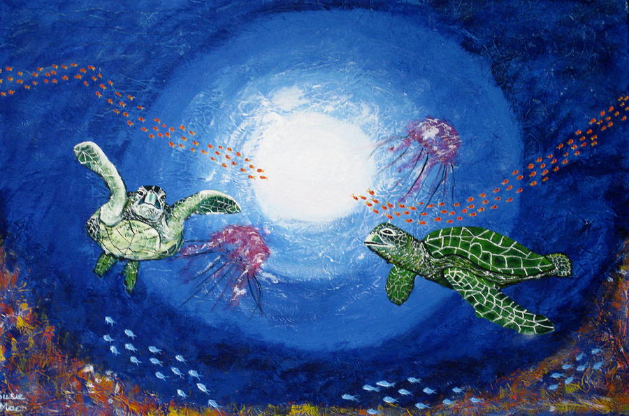 Fish Painting - Swimming with Jellyfish by Susan McLean Gray