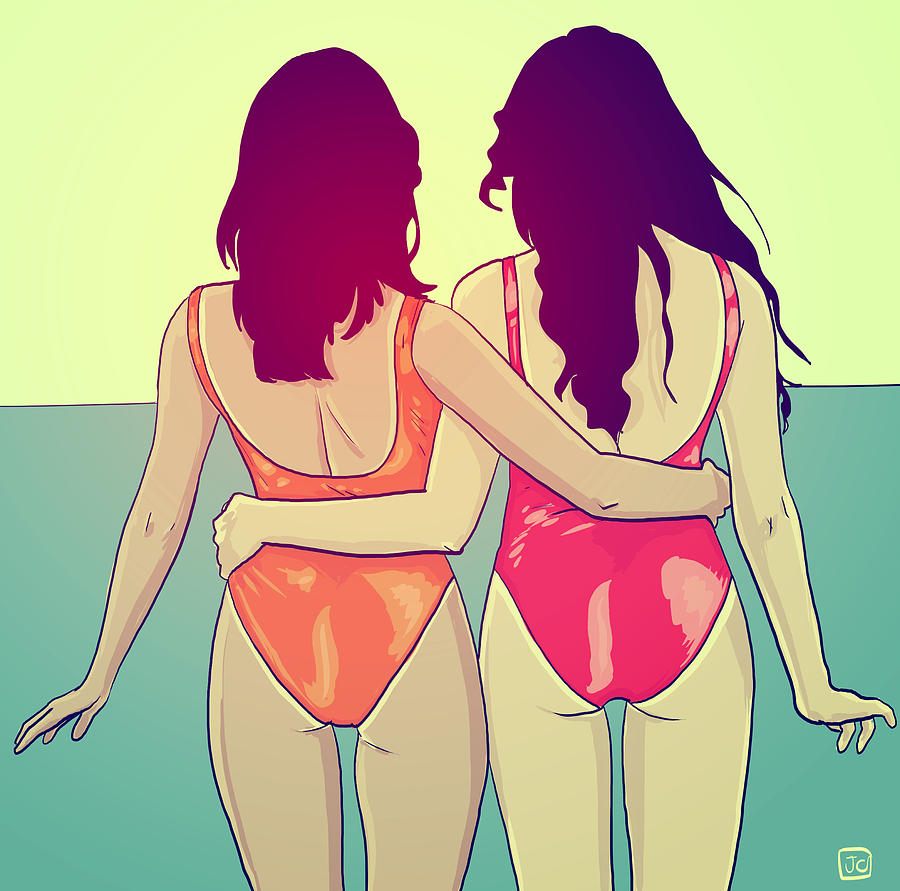 Summer Drawing - Swimsuit Girlfriends by Giuseppe Cristiano