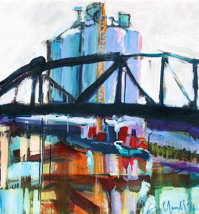 Swing Bridge and Tugboat Painting by Les Leffingwell