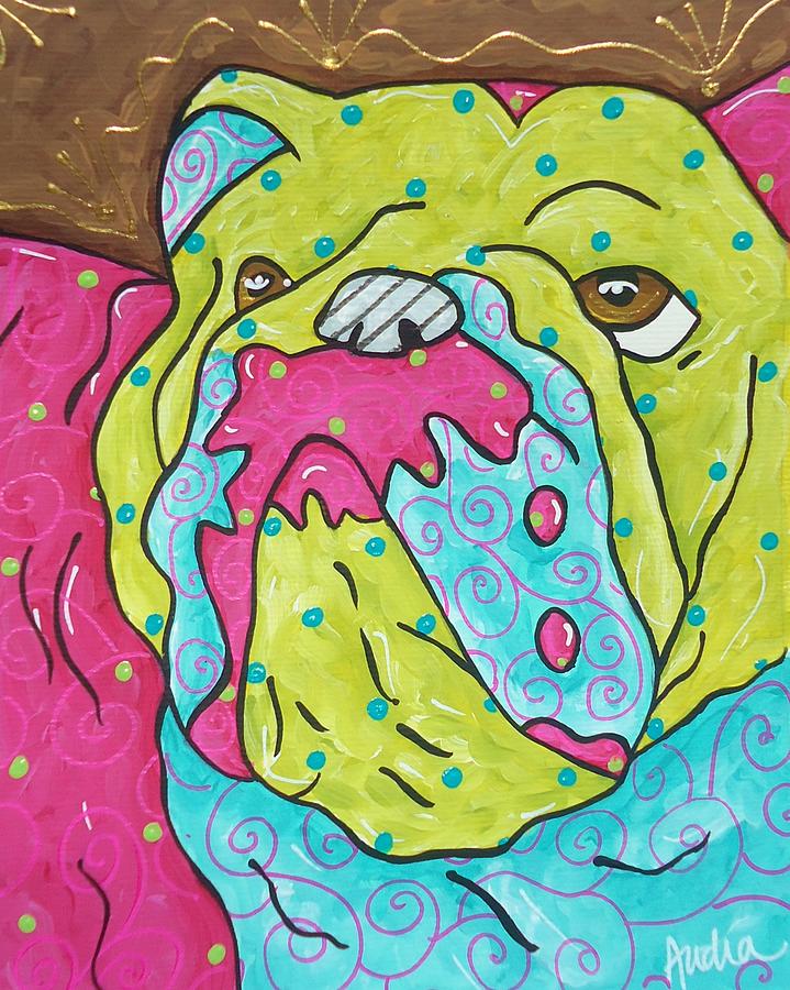 English Bulldog Painting - Swirly Bulldog by Audra Sampson