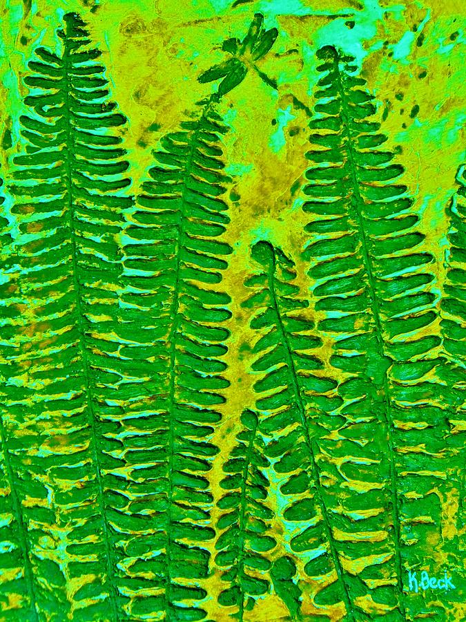 Sword Fern Fossil-green Painting by Katherine Young-Beck