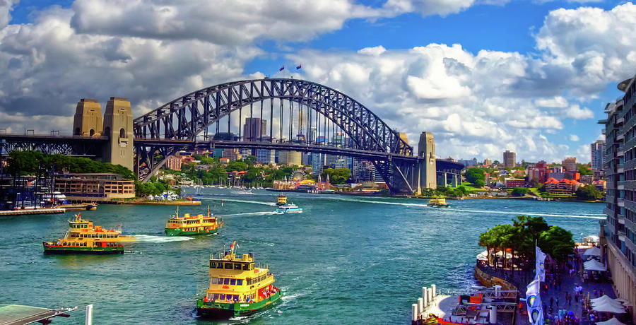Sydney Harbor Bridge and Ferry Boats Photograph by Harry Strharsky