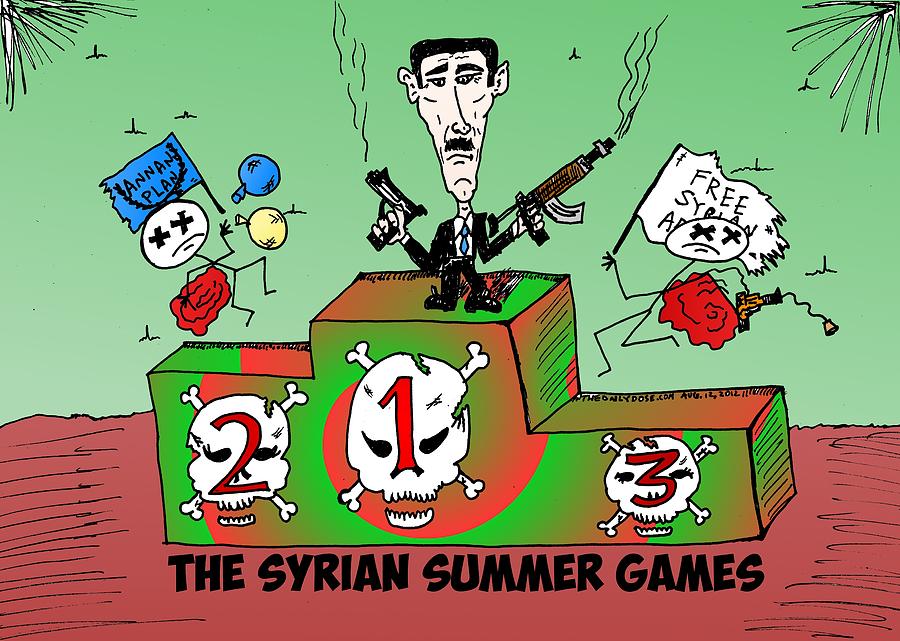 Bashar Assad Drawing - Syrian Summer Games cartoon by Yasha Harari