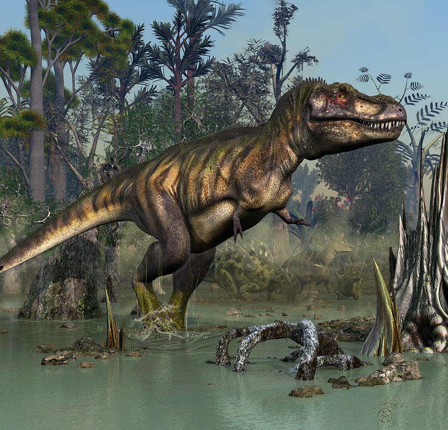 Dinosaur Digital Art - T-Rex Swamp Walk by Kurt Miller