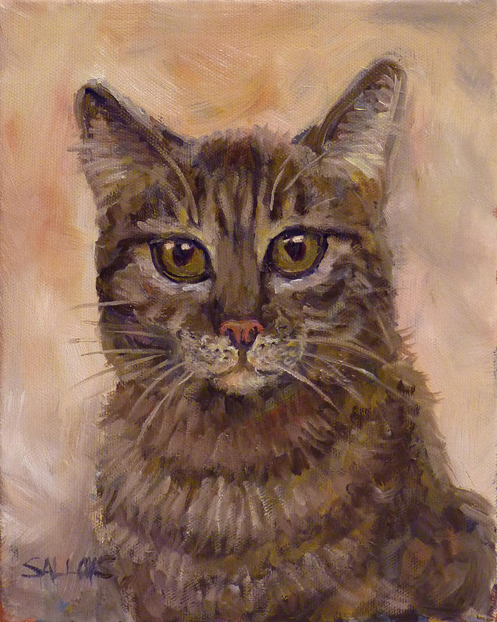 Tabby Cat Painting by Nora Sallows