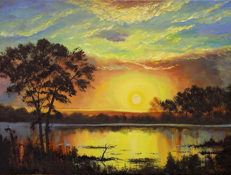 Table Rock Lake Sunset Painting by Connie Tom